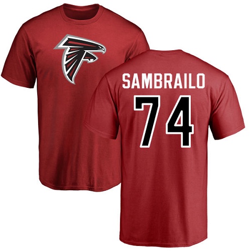 Atlanta Falcons Men Red Ty Sambrailo Name And Number Logo NFL Football #74 T Shirt